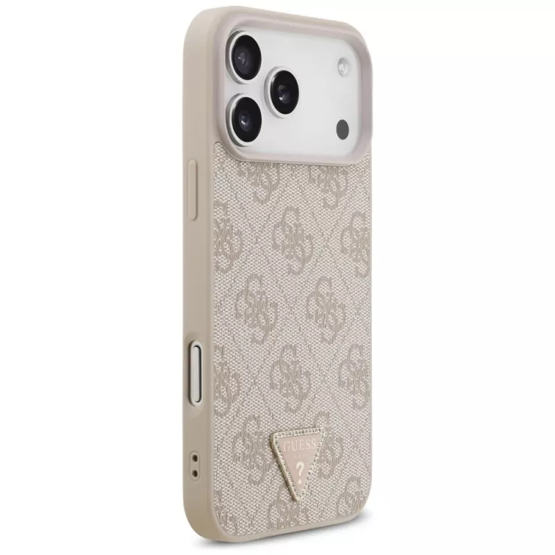 GUESS Leder 4G Triangle Strass MagSafe Hülle für iPhone 18 Pro Max / 17 Pro Max - Pink