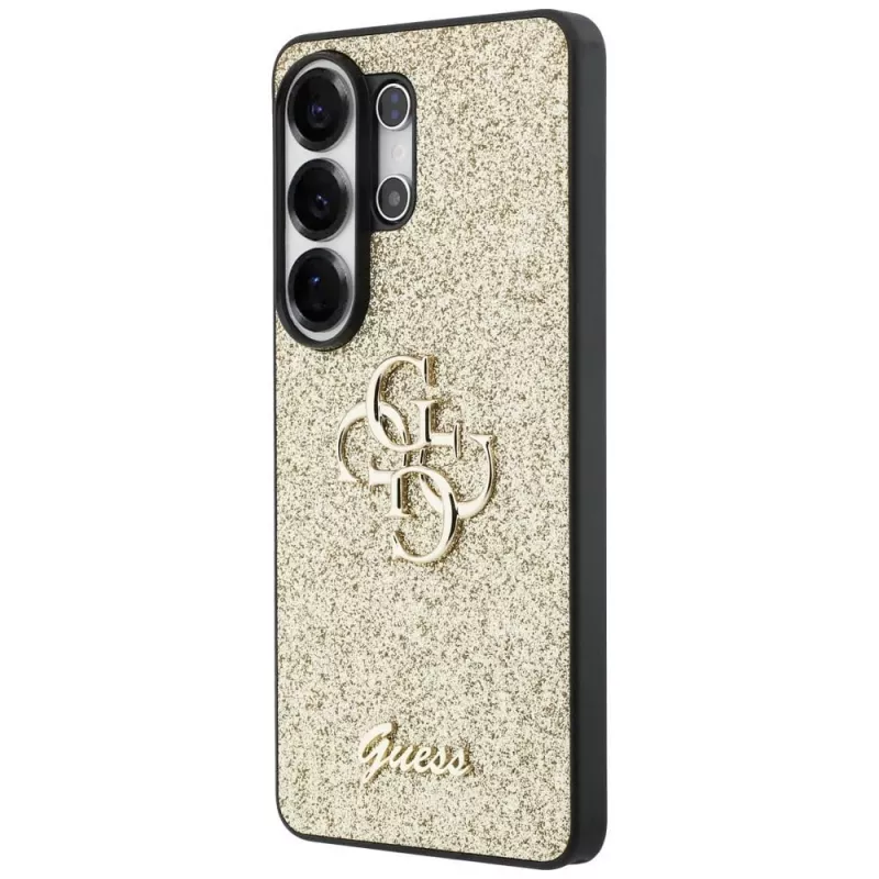 GUESS Fixed Glitter Big 4G Metal Logo Hülle für Samsung Galaxy S26 Ultra - Gold