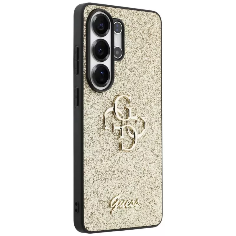 GUESS Fixed Glitter Big 4G Metal Logo Hülle für Samsung Galaxy S26 Ultra - Gold