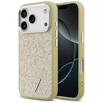 GUESS Glitter Triangle Logo MagSafe Hülle für iPhone 17 Pro - Gold