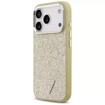 GUESS Glitter Triangle Logo MagSafe Hülle für iPhone 17 Pro - Gold