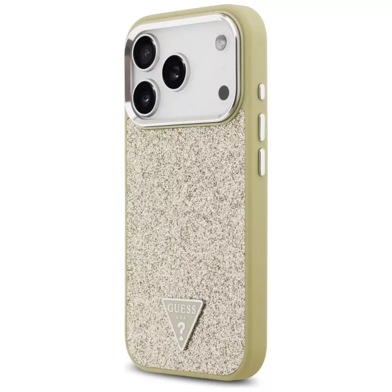 GUESS Glitter Triangle Logo MagSafe Hülle für iPhone 17 Pro - Gold