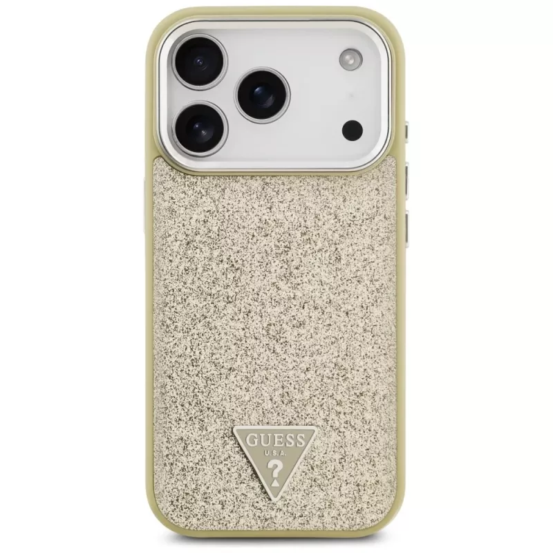 GUESS Glitter Triangle Logo MagSafe Hülle für iPhone 17 Pro - Gold