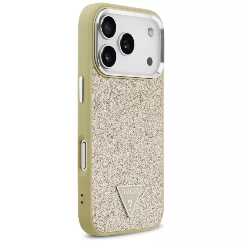 GUESS Glitter Triangle Logo MagSafe Hülle für iPhone 17 Pro - Gold
