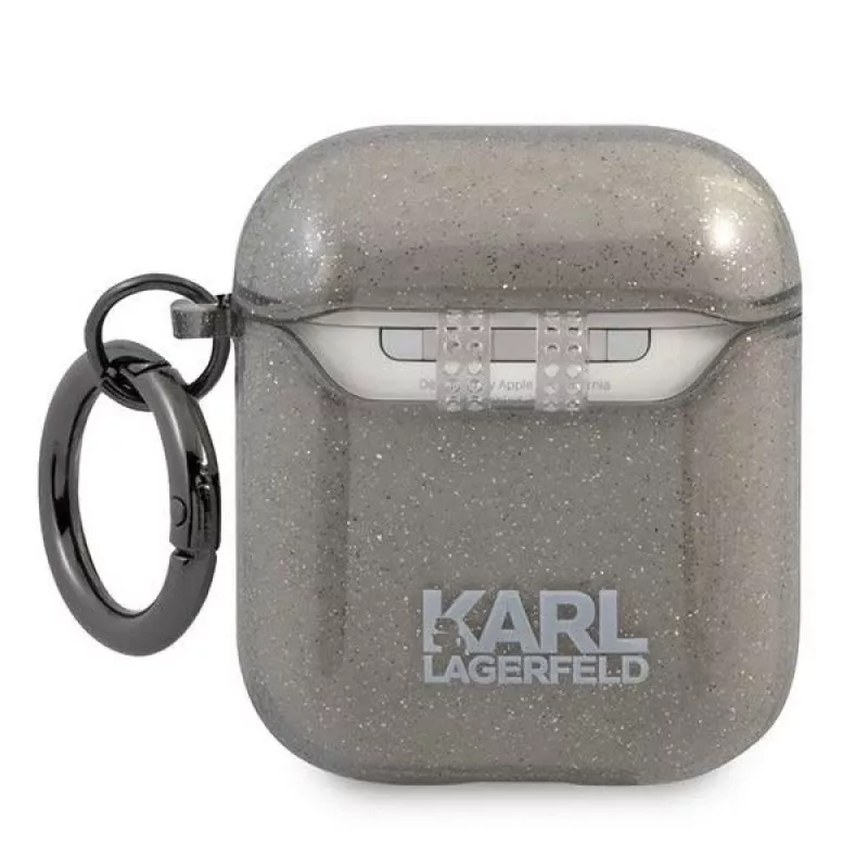 Karl Lagerfeld KLA2UKHGK AirPods 1/2 Hülle Schwarz Glitzer Karl's Kopf