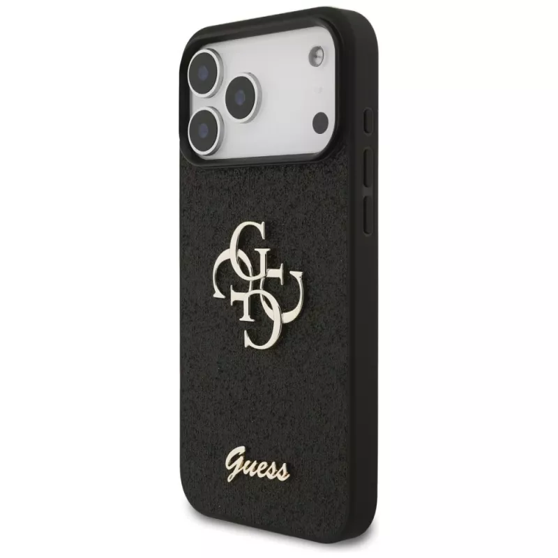 GUESS Fixed Glitter Big 4G Hülle für iPhone 18 Pro Max / 17 Pro Max - Schwarz