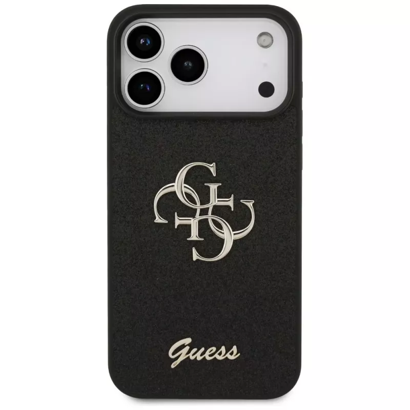 GUESS Fixed Glitter Big 4G Hülle für iPhone 18 Pro Max / 17 Pro Max - Schwarz