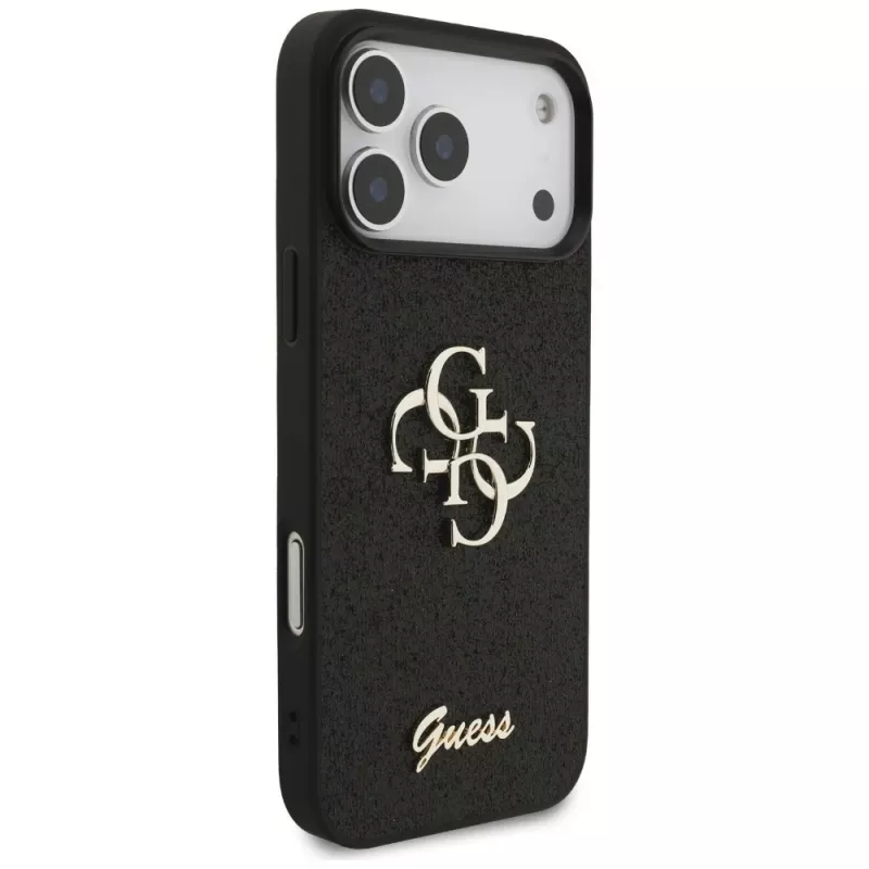 GUESS Fixed Glitter Big 4G Hülle für iPhone 18 Pro Max / 17 Pro Max - Schwarz