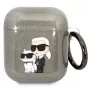 Karl Lagerfeld KLA2HNKCTGK AirPods 1/2 Hülle Schwarz Glitzer Karl & Choupette