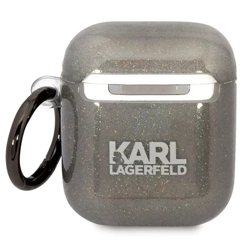 Karl Lagerfeld KLA2HNKCTGK AirPods 1/2 Hülle Schwarz Glitzer Karl & Choupette
