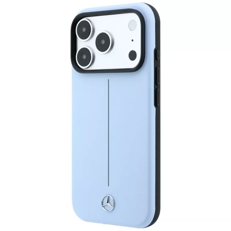 Mercedes Leder Semi Wrap Iconic Line MagSafe Hülle für iPhone 18 Pro / 17 Pro - Blau