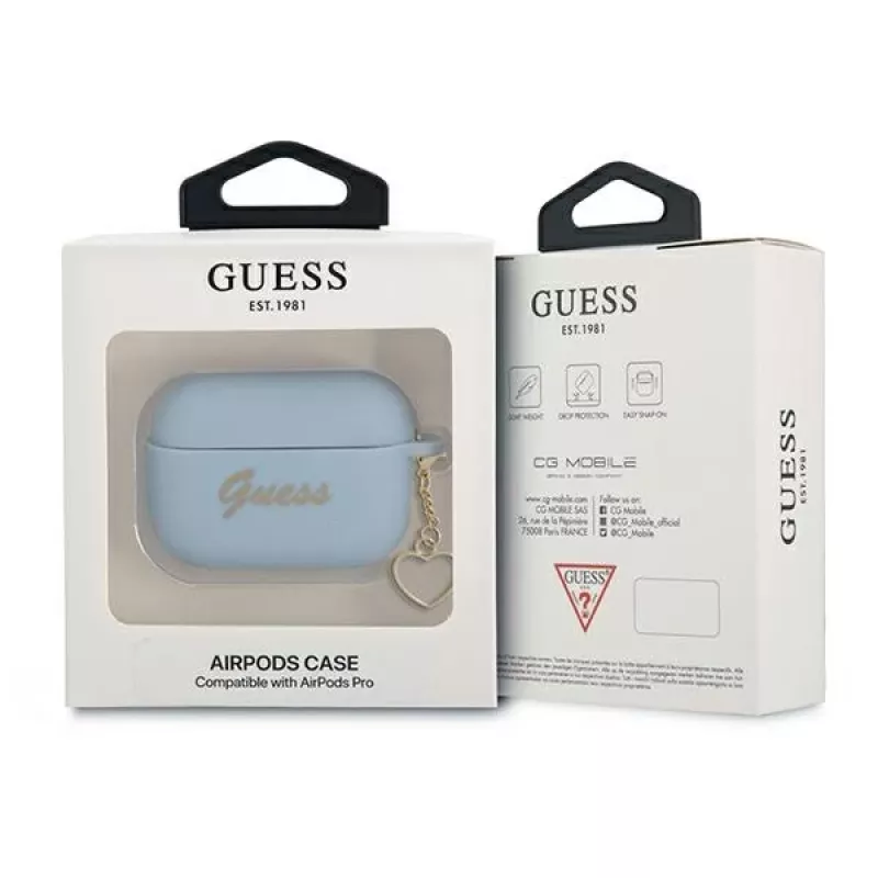 Guess GUAPLSCHSB AirPods Pro Hülle Blau Silikon Charm Heart Collection