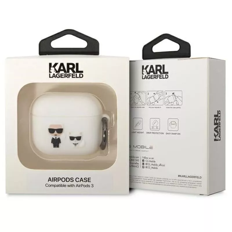 Karl Lagerfeld KLACA3SILKCW AirPods 3 Hülle Weiß Silikon Karl & Choupette