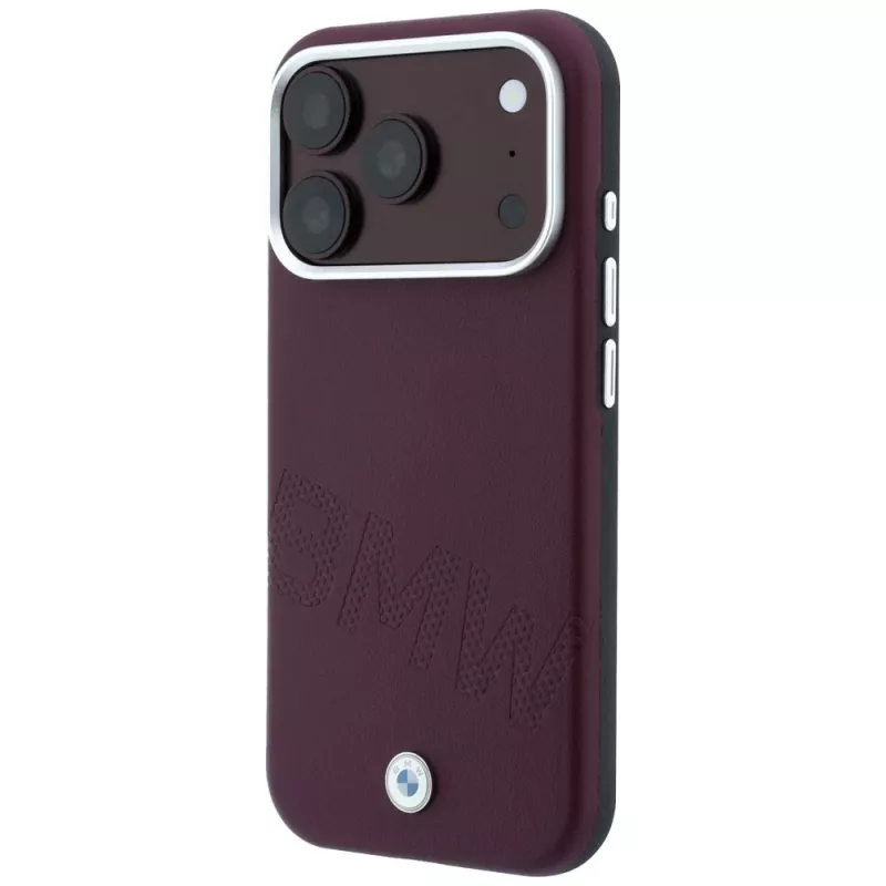 BMW Signature Collection Schräge Prägelettern MagSafe-Hülle für iPhone 15 Pro - Burgunderrot