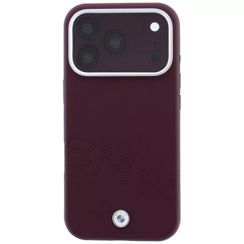 BMW Signature Collection Schräge Prägelettern MagSafe-Hülle für iPhone 15 Pro - Burgunderrot