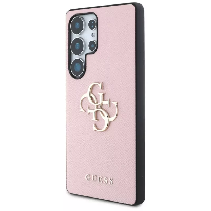 GUESS Grained Big 4G Logo Small Classic Logo Hülle für Samsung Galaxy S25 Ultra - Pink