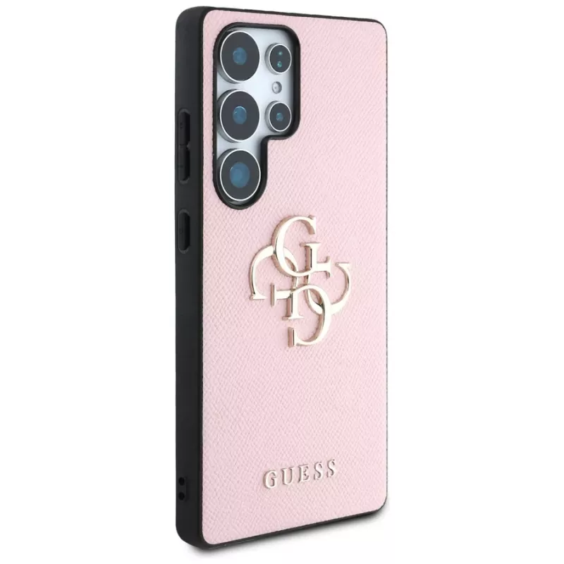GUESS Grained Big 4G Logo Small Classic Logo Hülle für Samsung Galaxy S25 Ultra - Pink