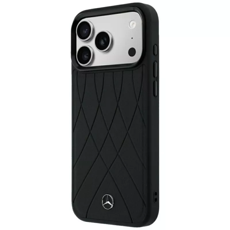 Mercedes Leder Crossed Lines MagSafe Hülle für iPhone 18 Pro Max / 17 Pro Max - Schwarz
