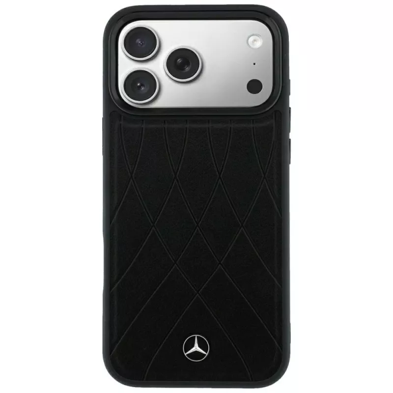 Mercedes Leder Crossed Lines MagSafe Hülle für iPhone 18 Pro Max / 17 Pro Max - Schwarz