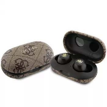 Guess GUTWSP4EGW True Wireless Earbuds mit Ladecase, Bluetooth 5.3, ENC, Braun 4G Metal