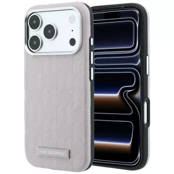 Karl Lagerfeld Grained Mono Resin Logo MagSafe Hülle für iPhone 18 Pro Max / 17 Pro Max - Pink