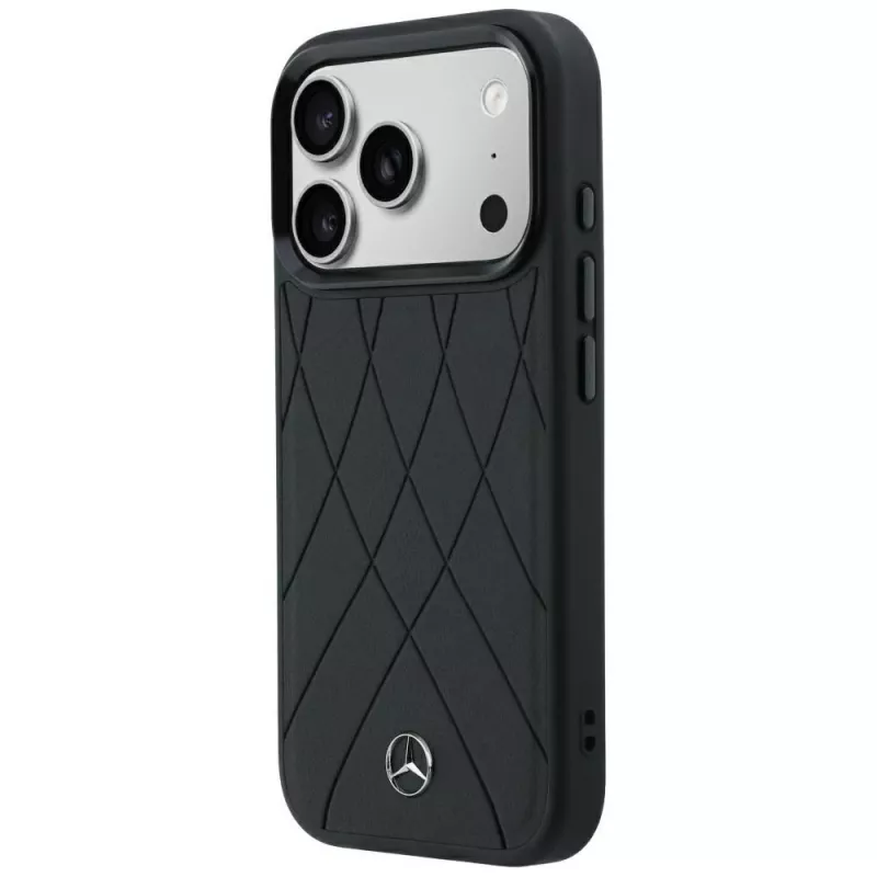Mercedes-Benz Leder Crossed Lines MagSafe Hülle für iPhone 18 Pro / 17 Pro - Schwarz