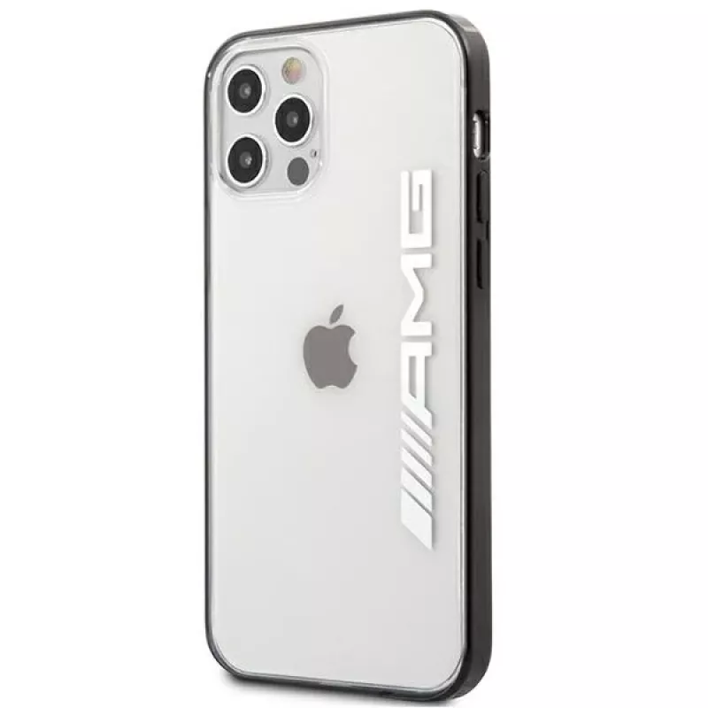 AMG AMHCP12LAESLBK iPhone 12 Pro Max Transparente Hartschale mit metallisch lackiertem schwarzem Rahmen