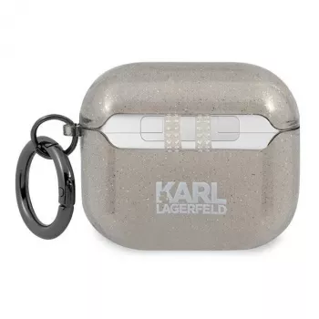 Karl Lagerfeld KLA3UKHGK AirPods 3 Hülle Schwarz Glitzer Karl's Kopf