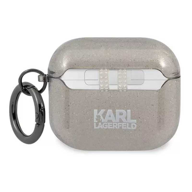 Karl Lagerfeld KLA3UKHGK AirPods 3 Hülle Schwarz Glitzer Karl's Kopf