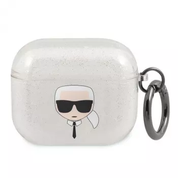 Karl Lagerfeld KLA3UKHGS AirPods 3 Hülle Silber Glitzer Karl's Head