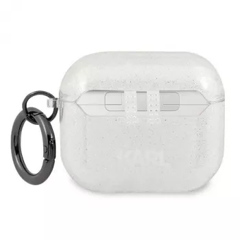 Karl Lagerfeld KLA3UKHGS AirPods 3 Hülle Silber Glitzer Karl's Head