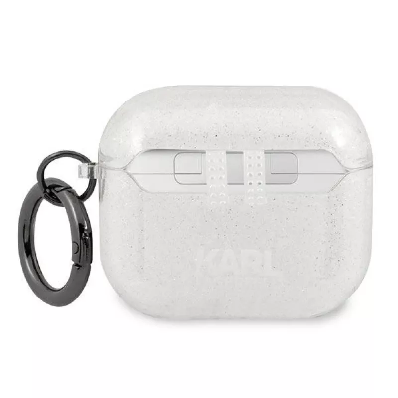Karl Lagerfeld KLA3UKHGS AirPods 3 Hülle Silber Glitzer Karl's Head