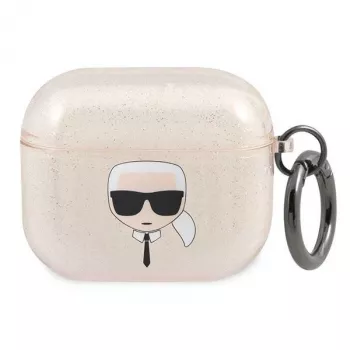Karl Lagerfeld KLA3UKHGD AirPods 3 Hülle Glitter Gold Karl's Head