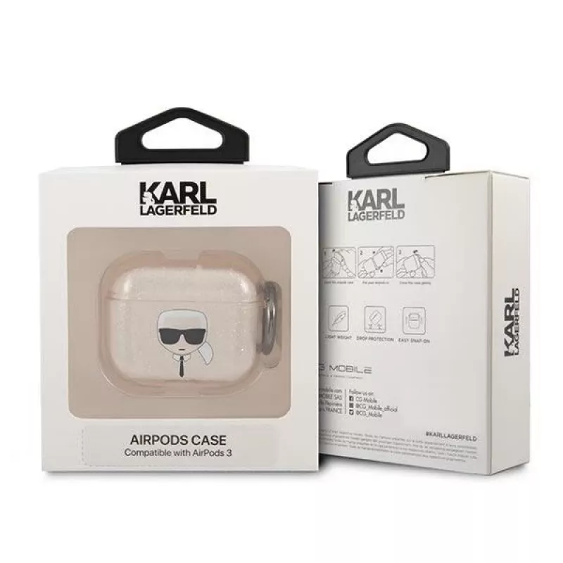 Karl Lagerfeld KLA3UKHGD AirPods 3 Hülle Glitter Gold Karl's Head