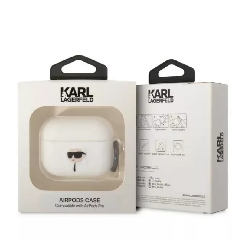 Karl Lagerfeld KLAPRUNIKH AirPods Pro Hülle Weiß Silikon Karl Head 3D