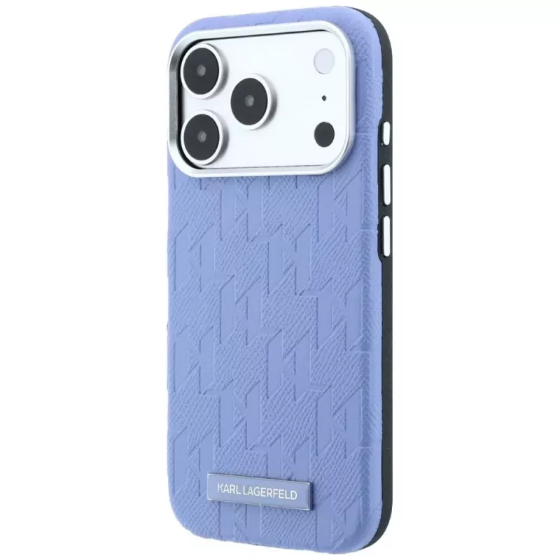 Karl Lagerfeld Grained Mono Resin Logo MagSafe-Hülle für iPhone 18 Pro Max / 17 Pro Max - Hellblau