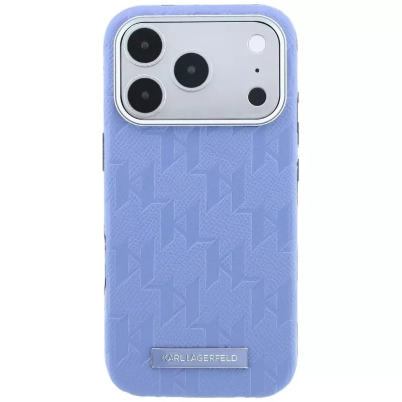 Karl Lagerfeld Grained Mono Resin Logo MagSafe-Hülle für iPhone 18 Pro Max / 17 Pro Max - Hellblau