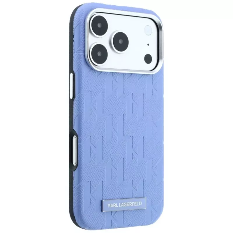 Karl Lagerfeld Grained Mono Resin Logo MagSafe-Hülle für iPhone 18 Pro Max / 17 Pro Max - Hellblau