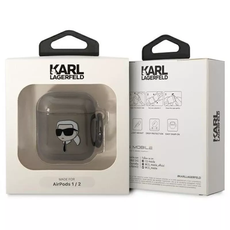 Karl Lagerfeld KLA2HNIKTCK AirPods 1/2 Hülle Schwarz Karl's Head