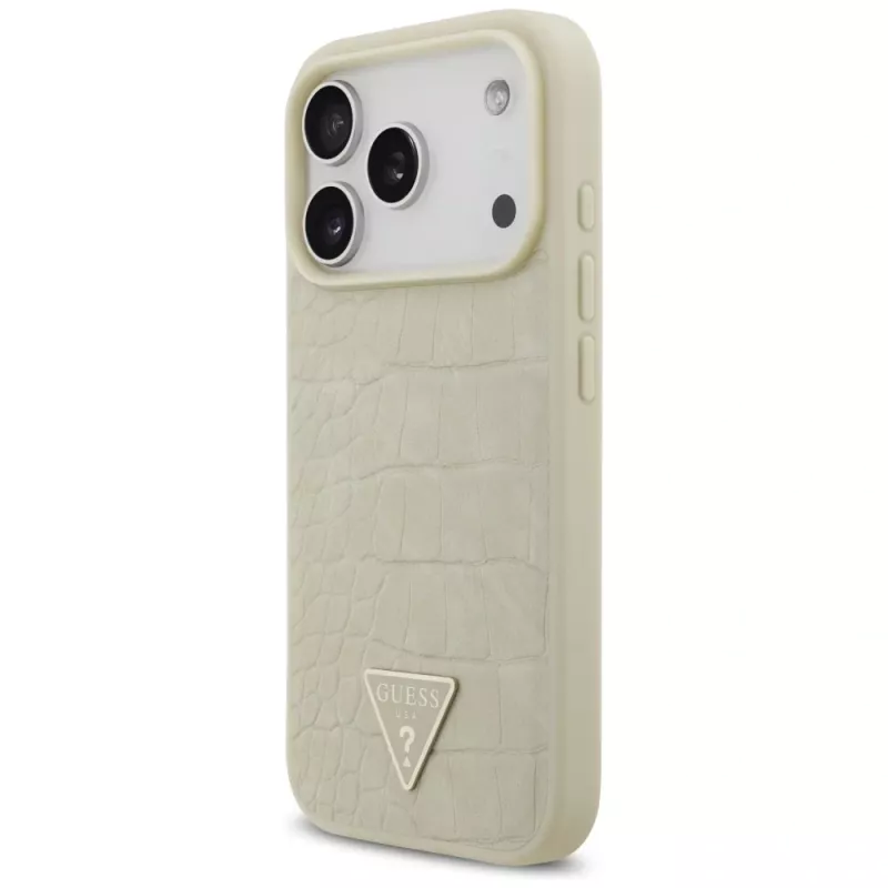 GUESS Croco Triangle Logo MagSafe Hülle für iPhone 17 Pro - Gold