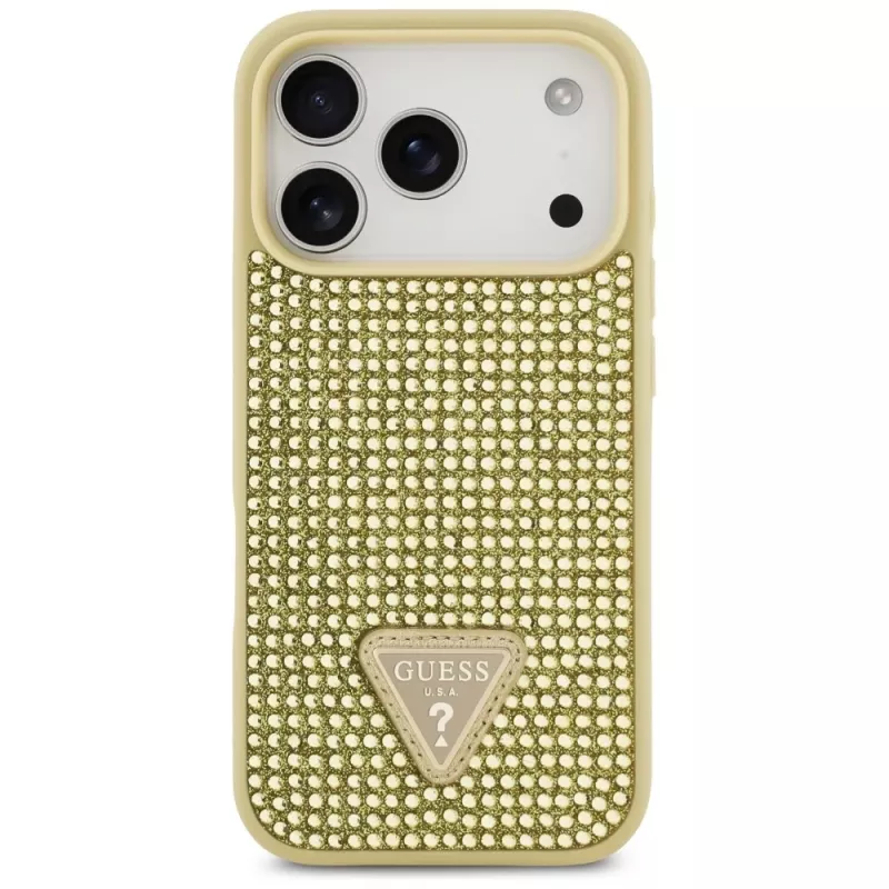 GUESS Rhinestone Triangle Logo Hülle für iPhone 17 Pro - Gold