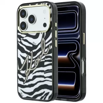 Karl Lagerfeld IML Signature Zebra Glitter MagSafe Hülle für iPhone 18 Pro / 17 Pro - Gold