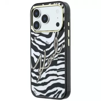 Karl Lagerfeld IML Signature Zebra Glitter MagSafe Hülle für iPhone 18 Pro / 17 Pro - Gold