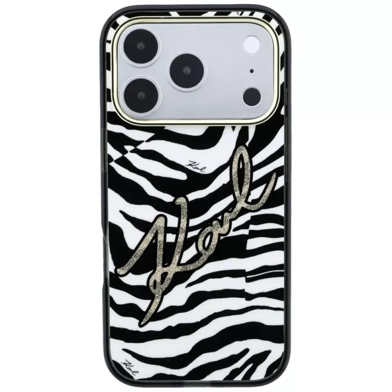 Karl Lagerfeld IML Signature Zebra Glitter MagSafe Hülle für iPhone 18 Pro / 17 Pro - Gold