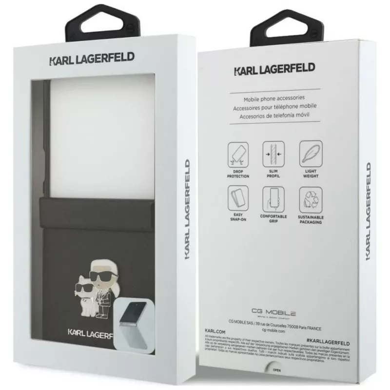 Karl Lagerfeld Karl & Choupette Saffiano Pins Hülle für Samsung Galaxy Z Flip8 - Schwarz