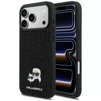 Karl Lagerfeld Rhinestones Karl & Choupette Pin Hülle für iPhone 17 Pro Max - Schwarz