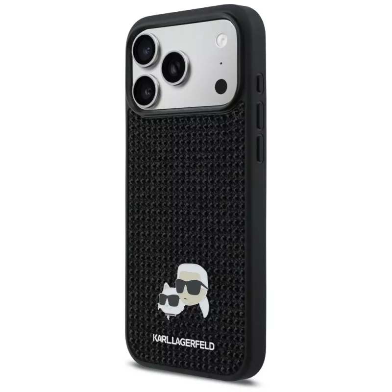 Karl Lagerfeld Rhinestones Karl & Choupette Pin Hülle für iPhone 17 Pro Max - Schwarz