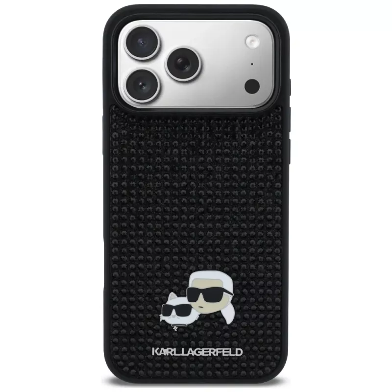 Karl Lagerfeld Rhinestones Karl & Choupette Pin Hülle für iPhone 17 Pro Max - Schwarz