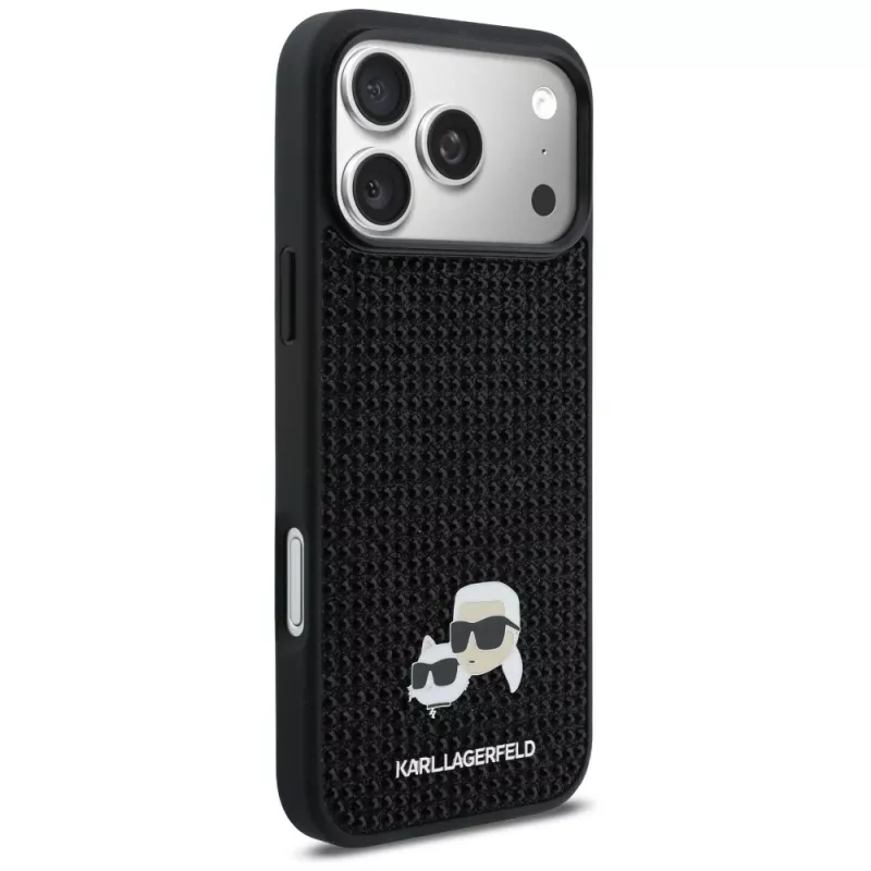 Karl Lagerfeld Rhinestones Karl & Choupette Pin Hülle für iPhone 17 Pro Max - Schwarz