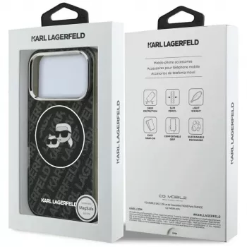 Karl Lagerfeld IML Glitter Karl & Choupette Heads Logo MagSafe Hülle für iPhone 17 Pro Schwarz